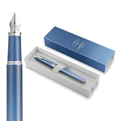 Image of Parker IM Writing Rituals Fountain Pen Peaceful Blue Finish with Gradient &amp; Chrome Trims Fine Nib Ink Gift Box
