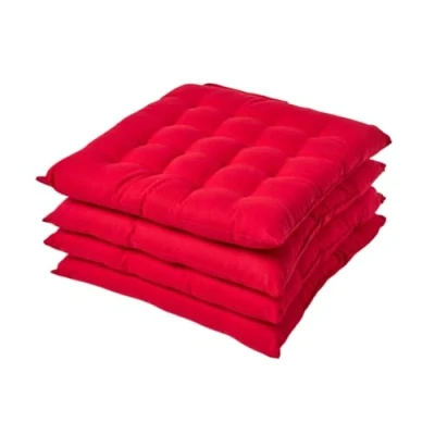 Image of HOMESCAPES Red Seat Pads for Dining Chair, Set of 4 100% Cotton Chair with Straps, 40x40 cm