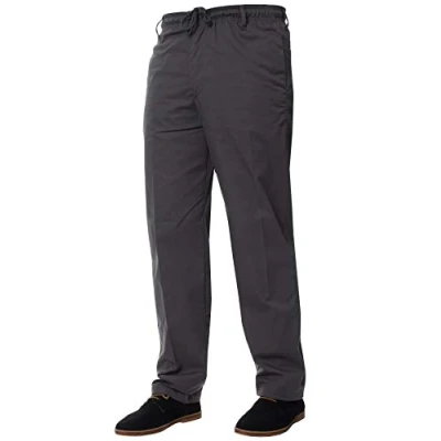 Image of BRAND KRUZE Mens Rugby Trousers Grey Smart Elasticated Waist Plain Pants with Drawstrings 48W / 29L