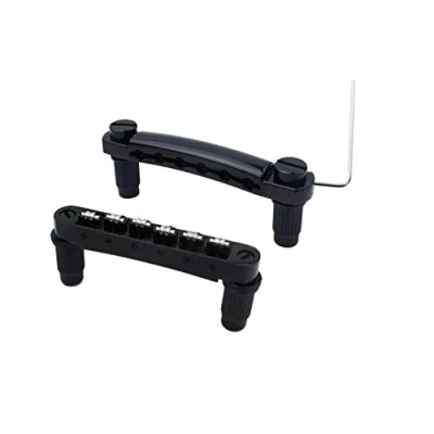 Image of Guyker Guitar Tune O Matic Bridge and Stop Bar Tailpiece Combo Replacement Compatible with LP SG EPI 6 String Electric Guitar(GS001 + GM005, black)