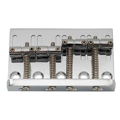 Image of Musiclily Fixed Hardtail Bass Bridge for 4 String Fender Precision and Jazz Bass, Chrome