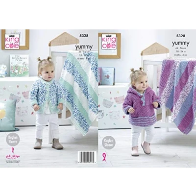 Image of King Cole 5328 Knitting Pattern Baby Child Cardigan Hoodie and Blanket in Yummy Comfort Chunky