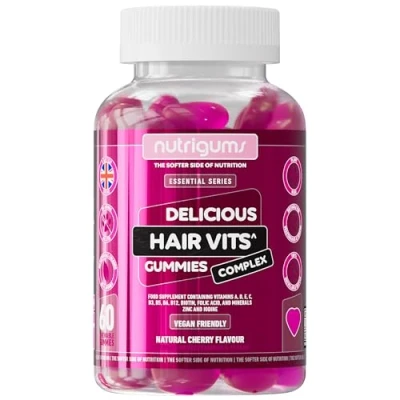 Image of Hair Vitamin Biotin Complex Gummy Cherry Flavour 60 Vegan Gummies Multivitamin Supplement containing Biotin, C, Folic Acid and Zinc Maintain Healthy Growth by NUTRIGUMS®