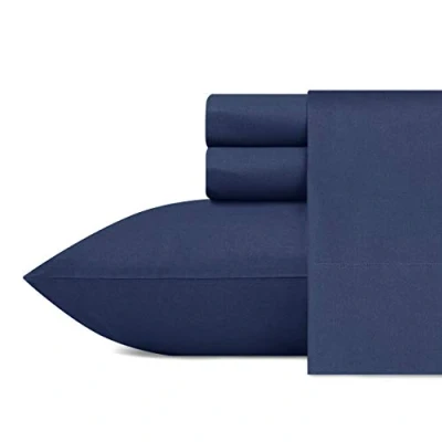 Image of Nautica Queen Sheet Set, Cotton Percale Bedding Crisp &amp; Cool, Lightweight Breathable (Captains Navy, Queen)