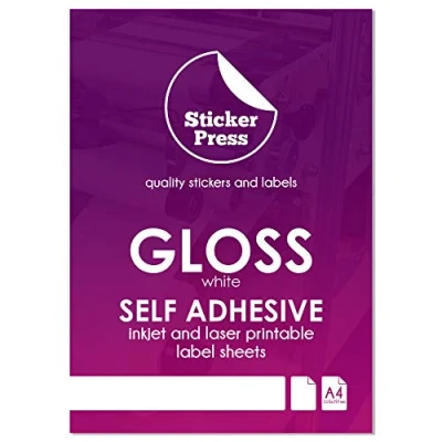 Image of A4 White Glossy 100gsm Sticker Paper Sheets HIGH Gloss Self Adhesive Sticky Back Label Printing (500 Sheets)
