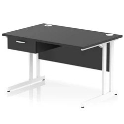 Image of Impulse 1200x800 Desk Black/White Cantilever Leg 1x1 Drawer Fixed Ped
