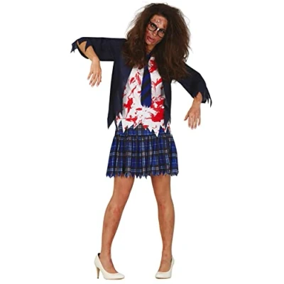 Image of Papootz Zombie Schoolgirl Cheerleader Costume Halloween High School Horror Fancy Dress Adult Dead Girl Outfit(Large)