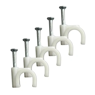 Image of White Round Cable Clips with Fixing Nail K Type 50pcs (8mm)