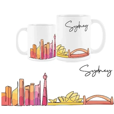 Image of Purely Home Sydney Mug Colourful Australia Skyline Souvenir Memento White Tea Coffee Gift Present