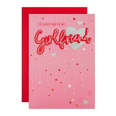 Image of Hallmark Valentine&#039;s Day Card for Girlfriend Classic Pink Heart and Star Design