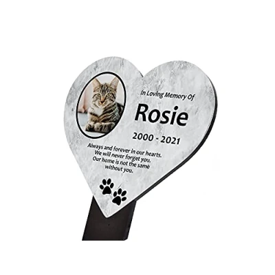 Image of NEW Personalised Pet Memorial, Heart Shaped Plaque &amp; Stake outdoor, decorative, grave marker (Marble Effect)