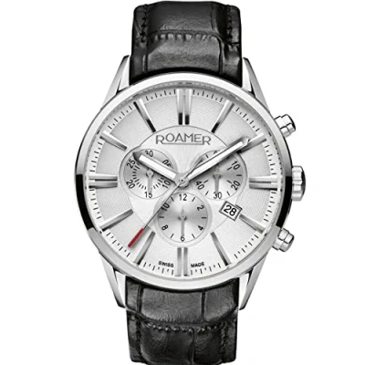 Image of Roamer Superior Men&#039;s Quartz Watch with Silver Dial Chronograph Display and Black Leather Strap