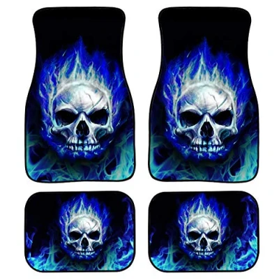 Image of SEANATIVE Fire Sugar Skull Printed Cool Car Floor Mats Set of 4,Universal Auto Interior Protection Rugs Fit Most Vehicle SUV&amp;Truck