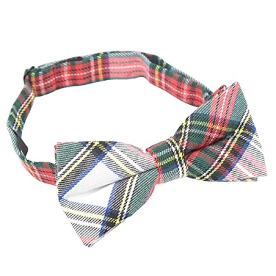 Image of DQT Mens Tartan Plaid Casual Formal Adjustable Pre Tied Bow Tie White