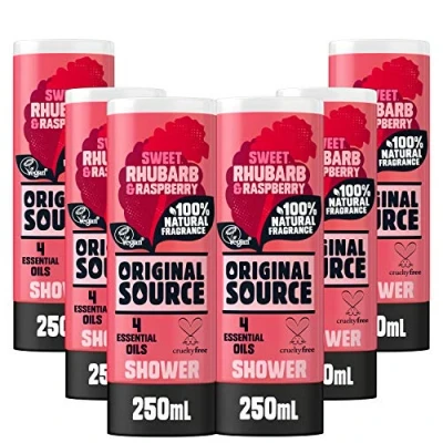 Image of Original Source Rhubarb and Raspberry Shower Gel, 100 Percent Natural Fragrance, Vegan, Cruelty Free, Paraben Bulk Buy, Pack of 6 x 250 ml