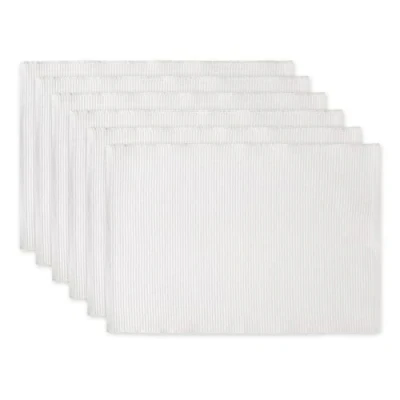 Image of DII Basic Everyday Ribbed Tabletop 100% Cotton, Placemat Set, 13x19, White, 6 Piece