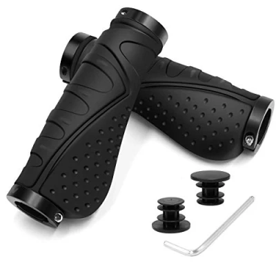Image of REETEE Bicycle Handlebar Grips Aluminium Screw Double Lock Bike Grips, Ergonomic Non Slip Rubber Mountain 22.2 mm Universal MTB for Scooters/BMX/Road (black)