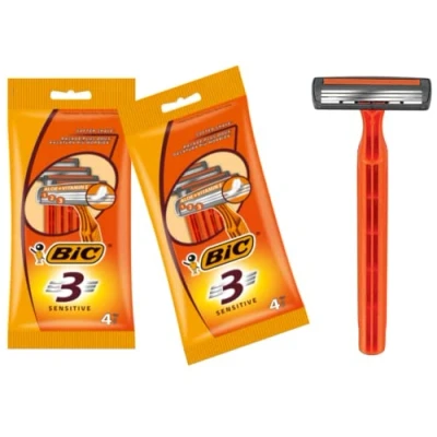 Image of BiC 3 Sensitive Razor Blades Men and Women Razors Bundle of 2 (Pack 4) Rasage Plus Doux Rasatura Piu Morbida