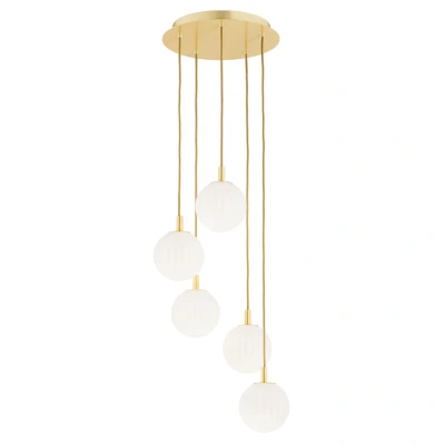Image of Paloma Cluster Pendant Ceiling 5 Light Opal Matt (Fluted), Brushed Brass