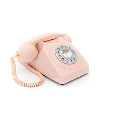 Image of GPO 746 Push Button Retro Landline Phone, Vintage Telephone for Home, Office, Phones with Authentic Bell Ring and Curly Cord, Carnation Pink