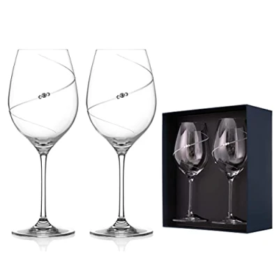 Image of DIAMANTE Swarovski Red Wine Glasses Pair &#039;Silhouette&#039; Design Embellished with Crystals Set of 2