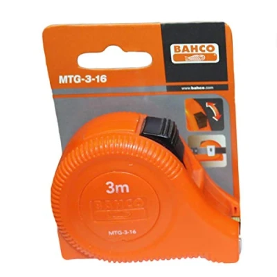 Image of Bahco MTG 3 16 Metric Measuring Tape with Lock Button, Multi Colour, m