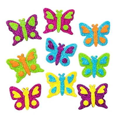 Image of Baker Ross FE153 Butterfly Glitter Foam Stickers Pack of 120, Kids Stickers, Ideal for Children&#039;s Arts and Crafts Projects, Great Card Making Scrapbook Supplies