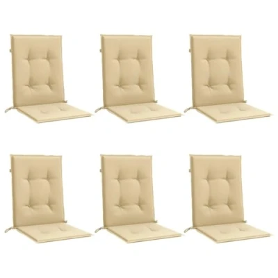 Image of vidaXL Lowback Outdoor/Indoor Chair Cushion Pads 6 pcs Seat Cushions, Melange Beige Fabric, Foam Filling, UV Resistant, 100x50 cm
