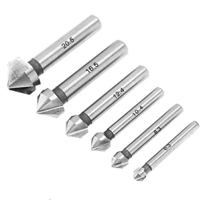 Image of ChgImposs 6Pcs Countersink Drill Bit, 3 Edge 90 Degrees Chamfer End Mill Cutter Chamfering HSS Bit