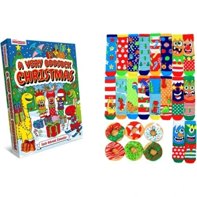Image of United Oddsocks 24 Days Kids Christmas Advent Calendar Box of Festive Socks, Multicolour and Fun Socks UK 12 5.5.