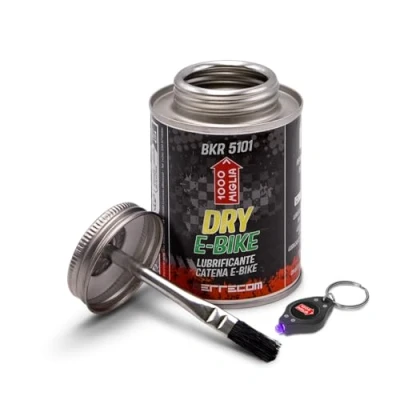 Image of Errecom 1000 Miglia BKR 5101 E Bike Dry Lube Chain for Electric Bikes 240 ml, and Dusty Weather Conditions, fluorescent scented formula, All In One Can, Brush included