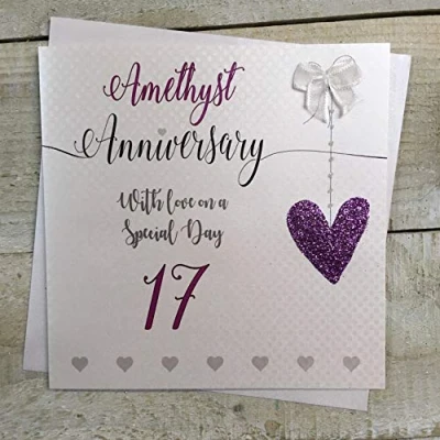 Image of Amethyst Wedding Anniversary Card With Love on a Special Day 17th Glittered Heart by White Cotton Cards LLA17