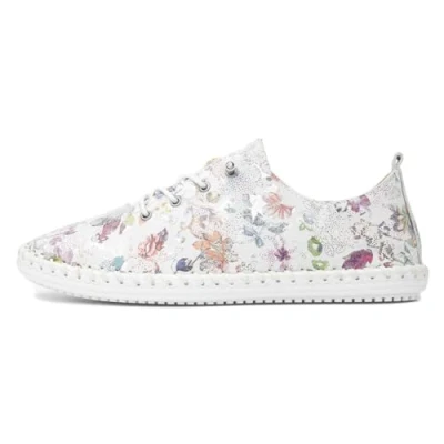 Image of Lunar Exbury Soft Floral Leather Plimsoll 5 UK White