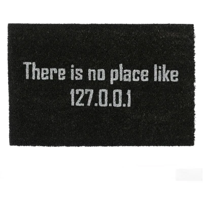Image of Relaxdays Door Mat Kokos There is no place like 127.0.0.1 Inches Nerd Exterior and Inside, Coconut 60 x 40 cm, Black, 1 Piece