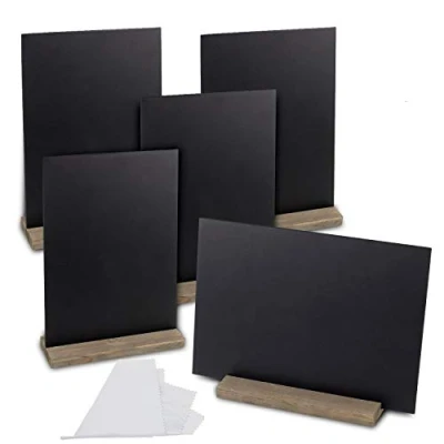 Image of Whaline Mini Chalkboard Signs Double Sided Small Blackboard Message Tabletop Board with Wooden Vintage Stands for School, Wedding, Birthday, Bar and Party Event Decoration, 5 Sets (6x9&quot;)