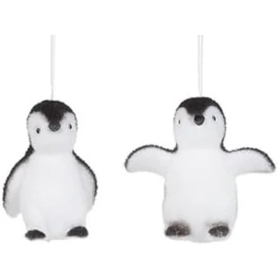 Image of 2 x Penguin Chicks Christmas Tree Hanging Decorations/Baubles Black &amp; White 9 cm