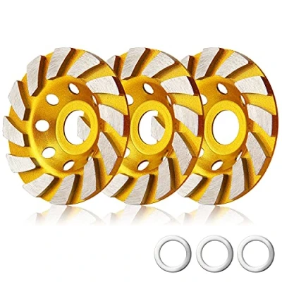 Image of 3 Pieces Diamond Cup Grinder 4 Inch Concrete Turbo Grinding Wheel 12 Segs Heavy Duty Angle Wheels for
