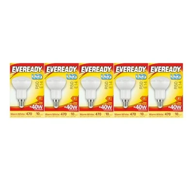 Image of Eveready LED R50 Reflector Bulb E14 (SES/Small Edison Screw) Warm White (3000k) 4.9 Watt / 40 Equivalent. Pack of 5 Bulbs