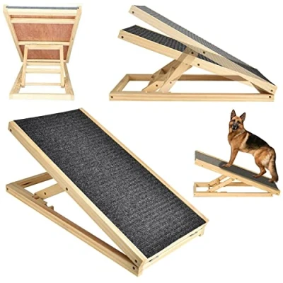 Image of Folding Dog Ramp, Adjustable Heights, Non Slip Carpet, Pet Ladder for travel, Solid Wooden Ramp Car Small Dogs, Cats, Rabbit, Car, Bed, Sofa and SUV, 70x35x30/40cm(LxWxH)