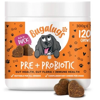 Image of Bugalugs Probiotics For dogs Natural Dog Treats with Pumpkin Powder Gut Health, Sensitive Tums, Anal Gland, Scooting, Loose Stools, Smelly Itchy Ears Probiotic