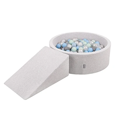 Image of KiddyMoon Foam Playground For Kids With Round Ballpit (100 Balls ∅ 7Cm/2.75In) Soft Obstacles Course And Ball Pool Made In EU, Lightgrey:Pearl/Grey/Transparent/Babyblue/Mint