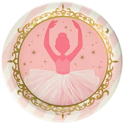 Image of Creative Party PC322224 Pink Ballerina Paper Dinner Plates 8 Pcs, Multi Coloured