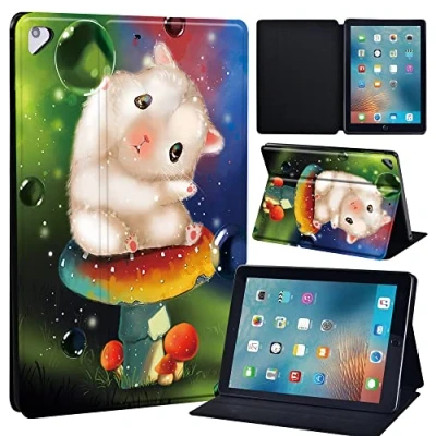 Image of Leather slim lightweight Stand Cover Case for Apple New iPad 9.7 2018 2017(6th Gen, 5th Gen)/iPad Air 2/iPad Air/iPad Pro Tablet with Auto Wake/Sleep (hamster)
