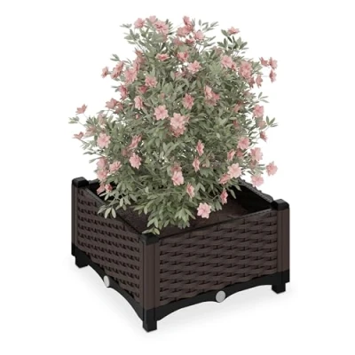 Image of Relaxdays Planter, Rattan Look, HWD: 23 x 40 cm, Garden Plant &amp; Flower Pot, Raised Bed, with Water Reservoir, Brown, cm