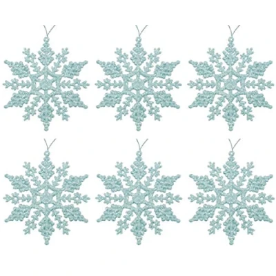 Image of Toyland® Pack Of 6 Baby Blue Glittery Hanging Snowflakes Christmas Tree Decorations