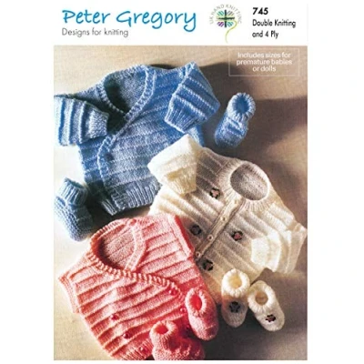 Image of Peter Gregory Dk &amp; 4Ply Knitting Pattern 745 Including Premature Sizes