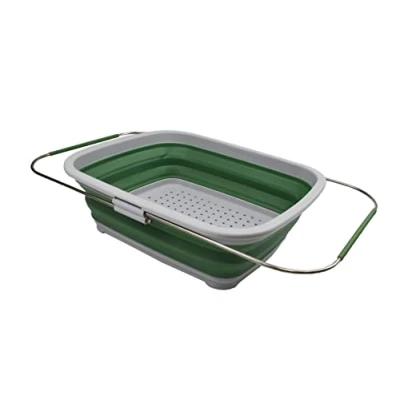 Image of SAMMART 8L Expandable &amp; Collapsible Plastic Dish Drainer Foldable Drying Rack Portable Dinnerware Organizer Space Saving (Grey/Dark Sea Green, 1)