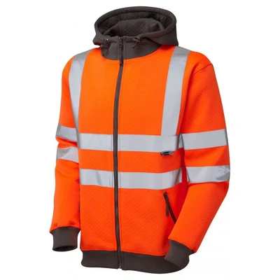 Image of Leo Workwear Saunton Double Fabric Hood Hi Vis Full Zip Hooded Sweatshirt, 6X Large, Orange