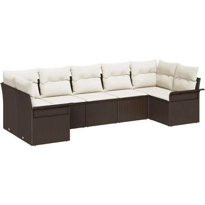 Image of vidaXL 7 Piece Garden Sofa Set with Cushions Brown Poly Rattan