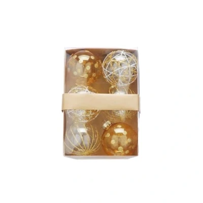 Image of Festive Productions Set of 6 x 8cm Shatterproof Baubles Cream, Clear, and Gold Luxury Christmas Tree Decorations, Hanging Decorations